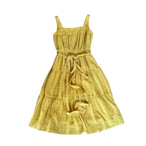 Slate & Willow Gauzy Tiered Layered Midi Tie Waist Dress Yellow Straps 2 RTR - Picture 11 of 11